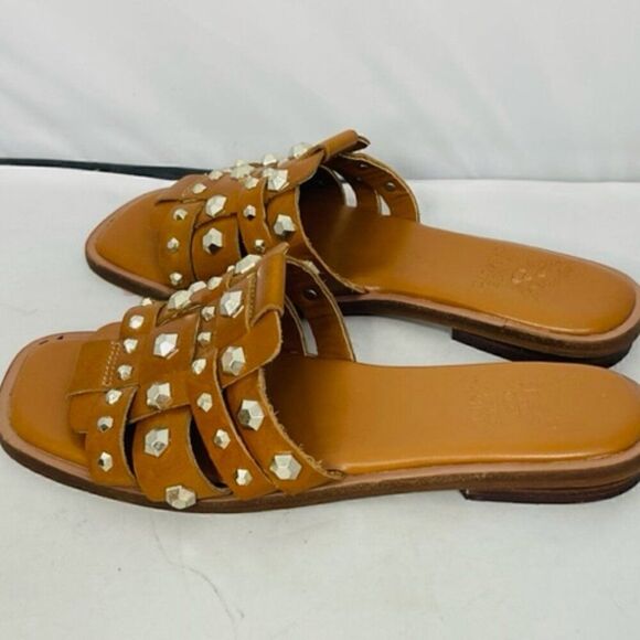 Vince Camuto Neverna Studded Slide Sandals Womens 6.5 M Brown Leather Slip-On Ve - Picture 2 of 9